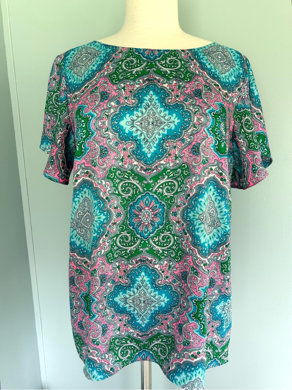 Talbots Blouse Short Sleeve Multicolor Paisley Sz L